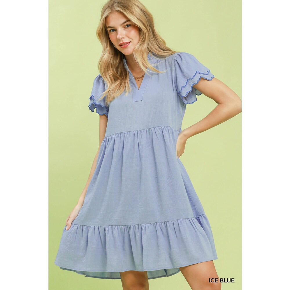 Umgee Scallop Flutter Sleeve Tiered Mini Dress